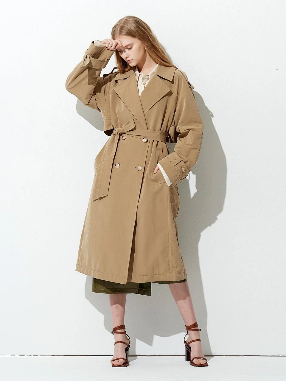 LIGHT NYLON COTTON TRENCH COAT BEIGE