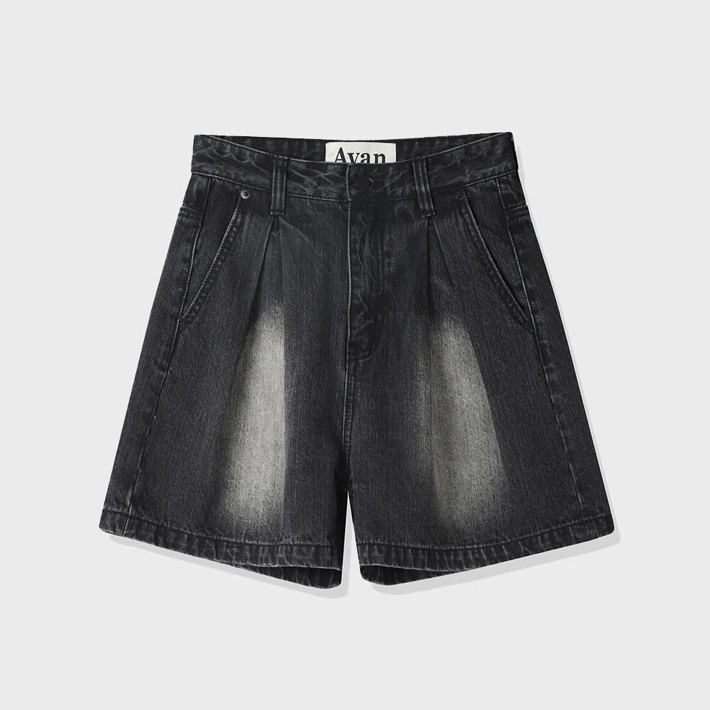 Double Wrinkle Denim Shorts BLACK