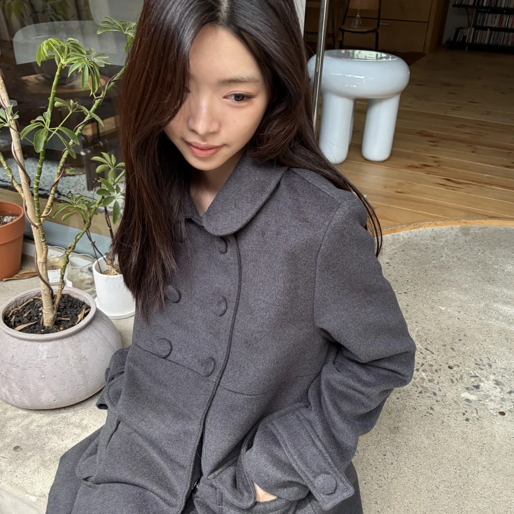 Double Button Midi Coat Charcoal