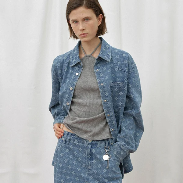 LEAF PATTERN SET-UP DENIM SHIRT(BL-4272)