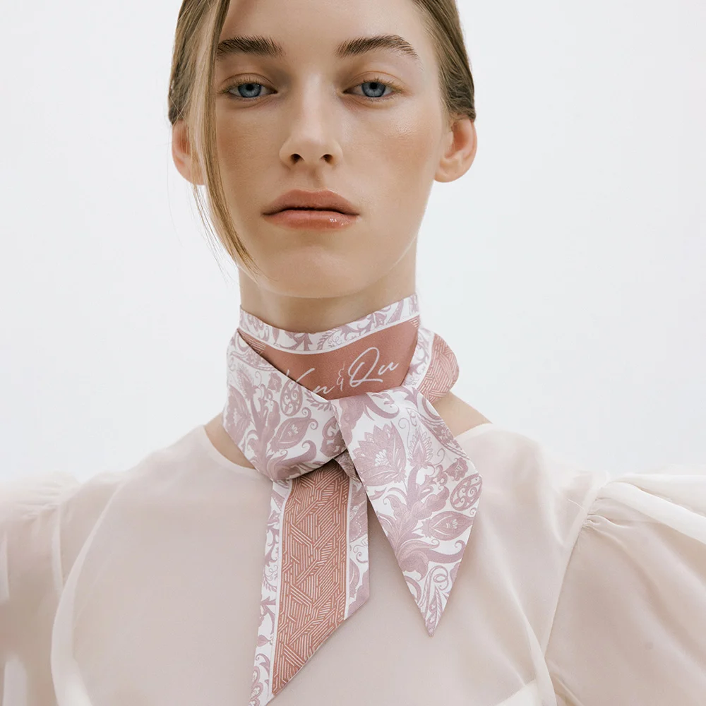 Paisley Garden-Mauve Pink Long Twilly Silk Scarf