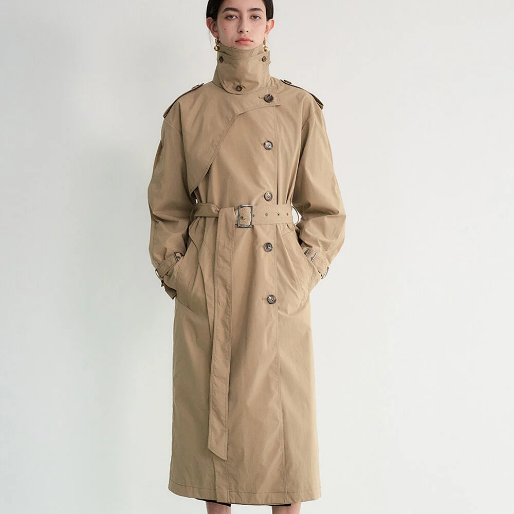 004 Curve Brown Long Trench Coat