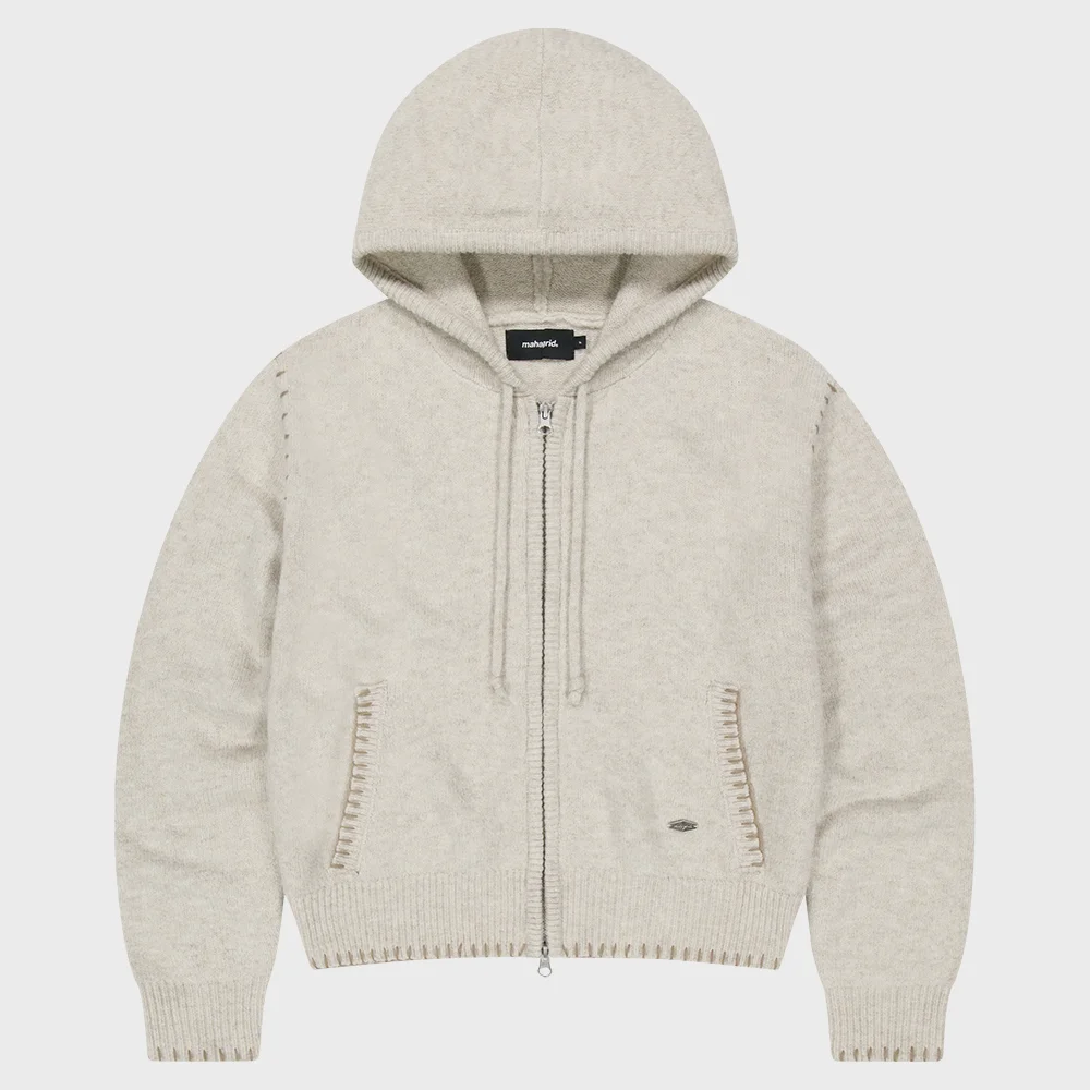STITCH CROP HOODED ZIP UP KNIT