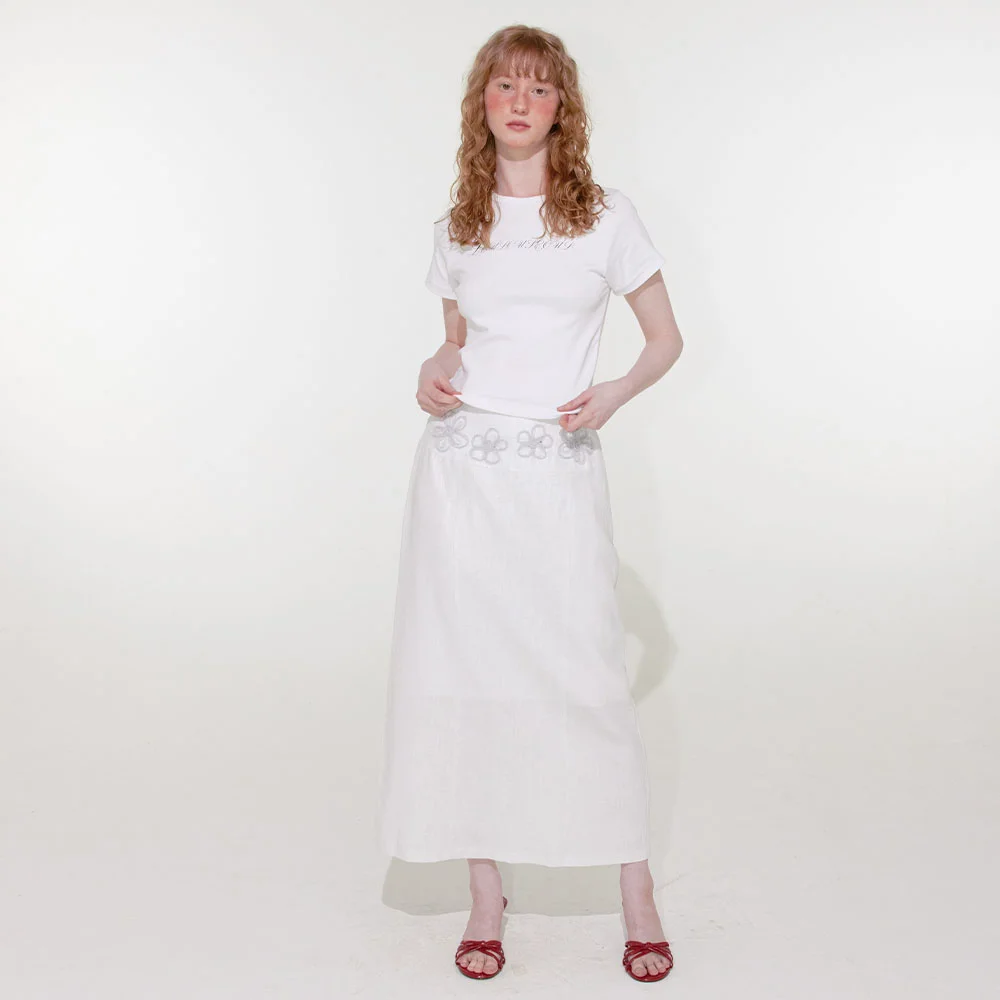 Shiny Flower Skirt (White)