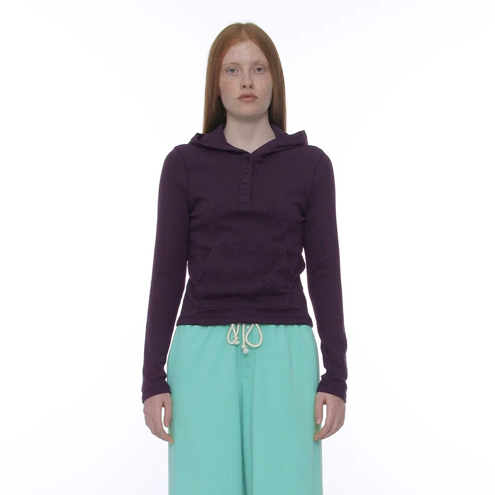 PWC HENLEY NECK HOODED LONG SLEEVE TEE_PLUM
