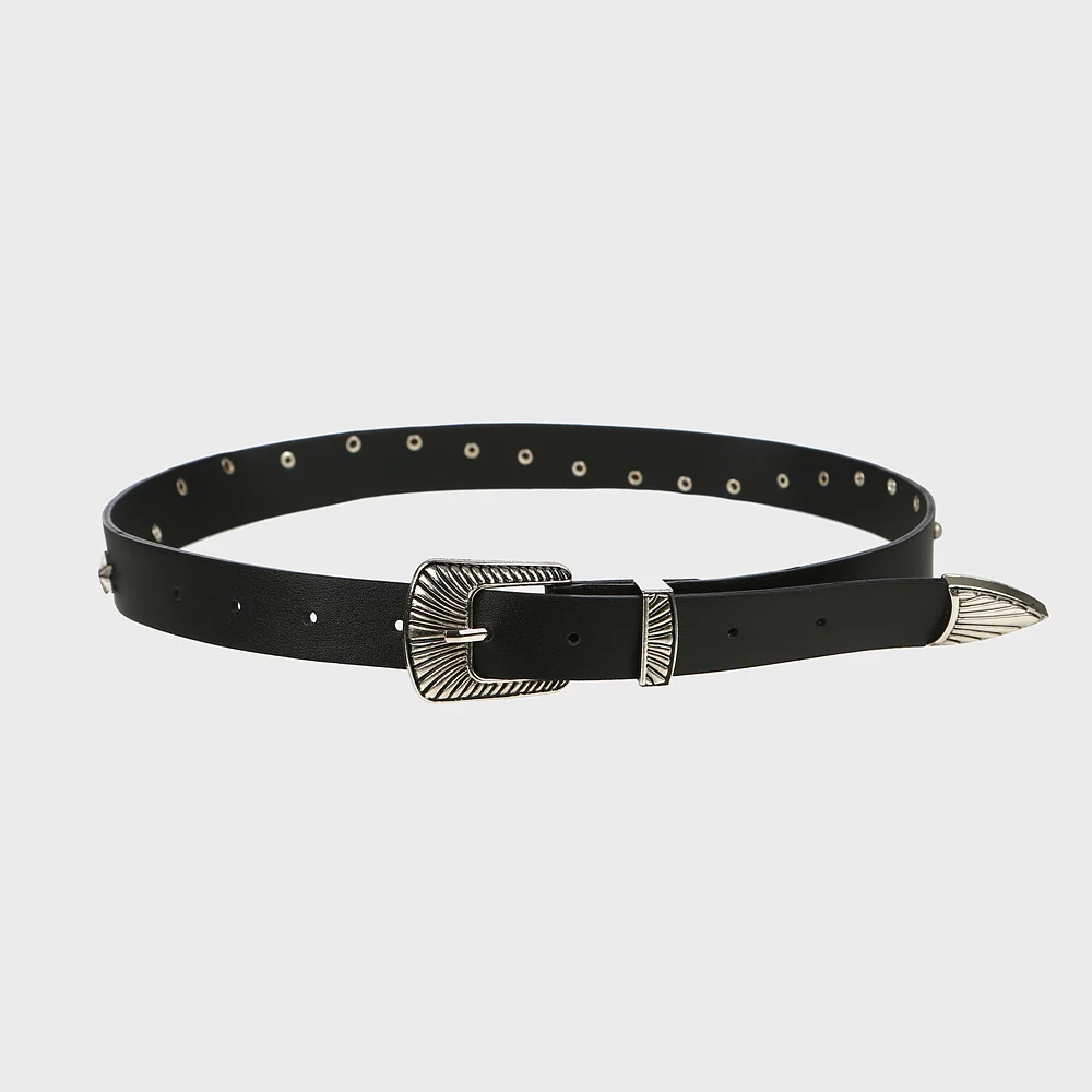 STAR LIGHT SLIM FAKE LEATHER BELT BLACK BQ4AA002