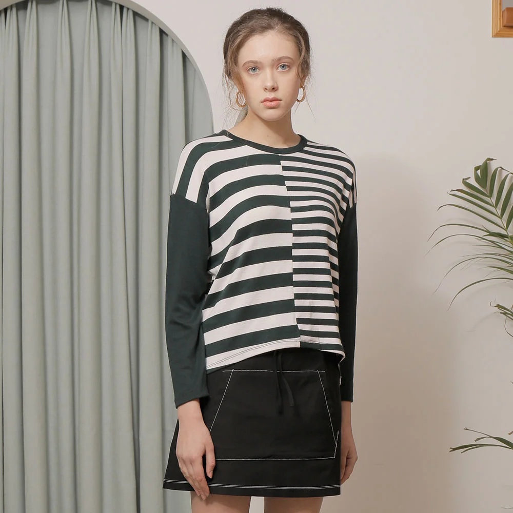 HALF STRIPE T-SHIRT_GREEN