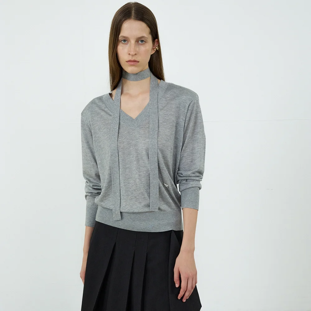 PADDED V-NECK KNIT TIE SET_GREY