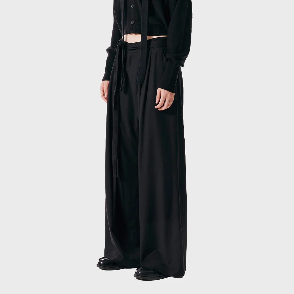 Belted Striped Trousers (Black)