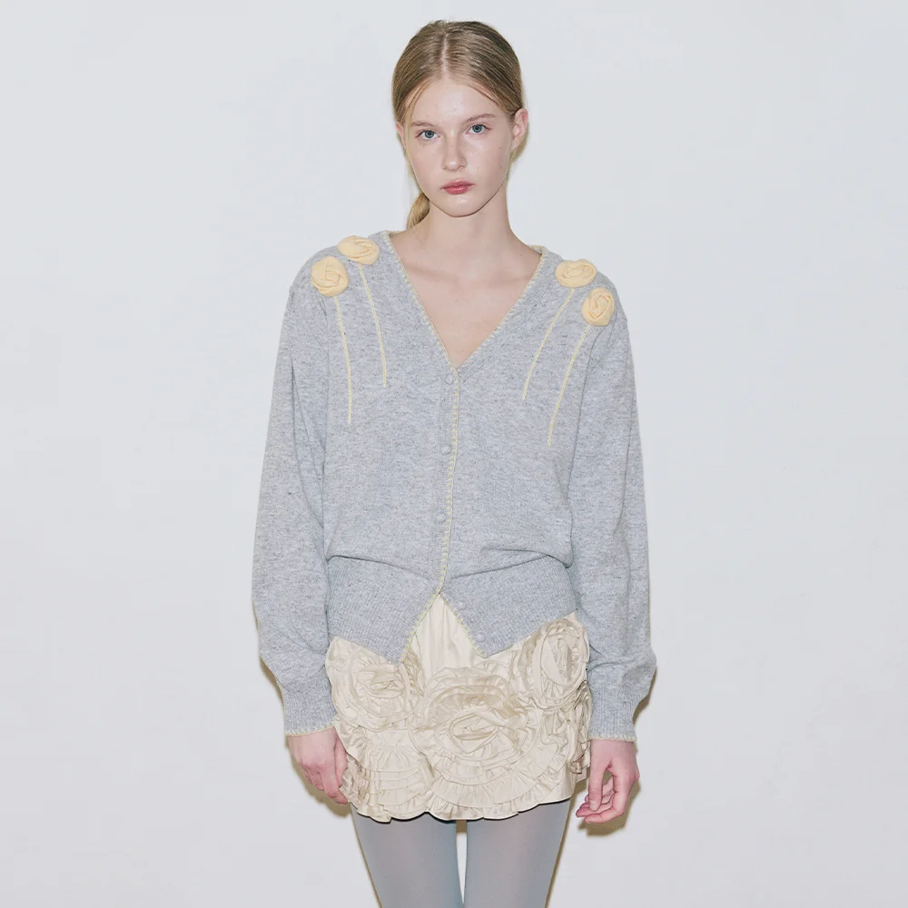 Rose Drizzle Cardigan (Light Grey)