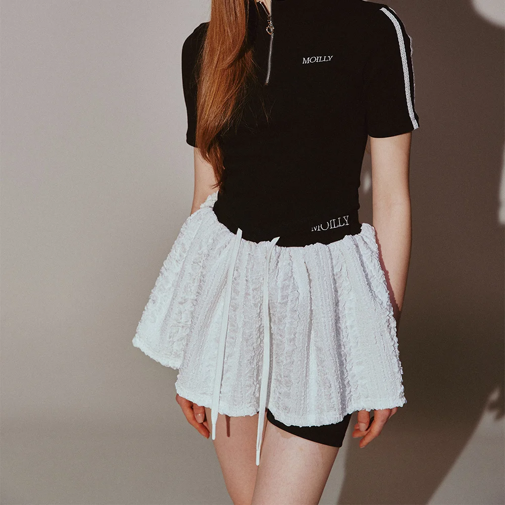 Frill Mini Shirring Skirt White