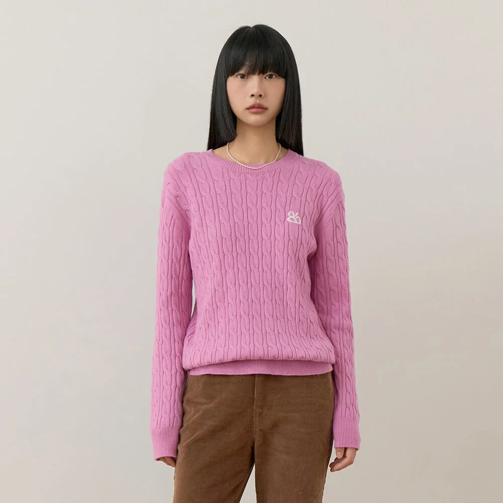 圓領 麻花 針織衫 (Pink)