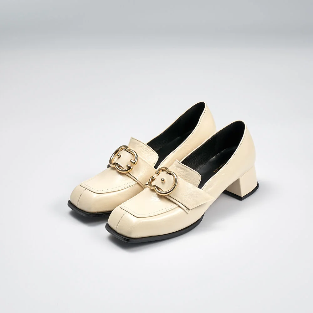 ivory big buckle loafer 象牙色 大扣環 樂福鞋