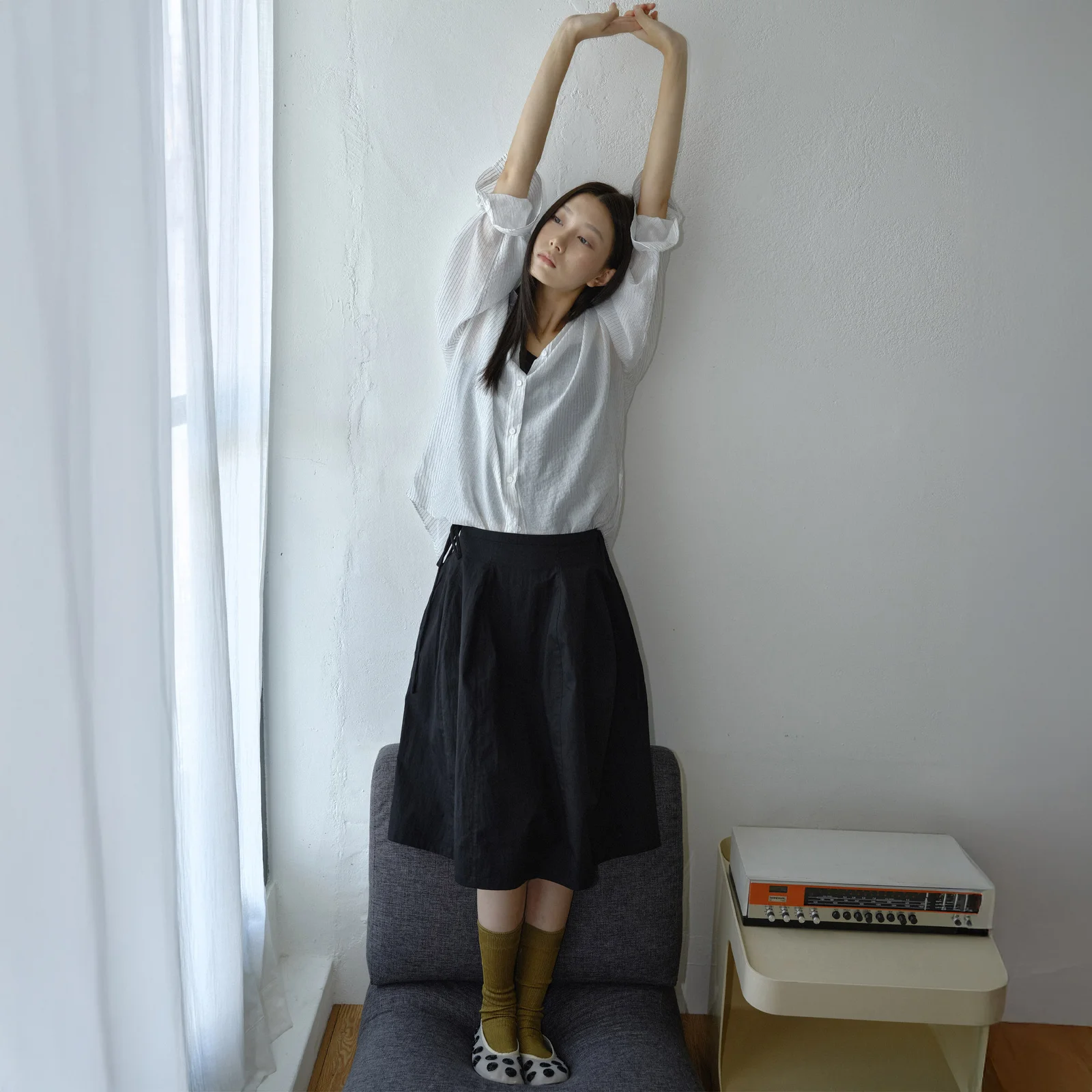 WAVY TIE VOLUME SKIRT / BLACK
