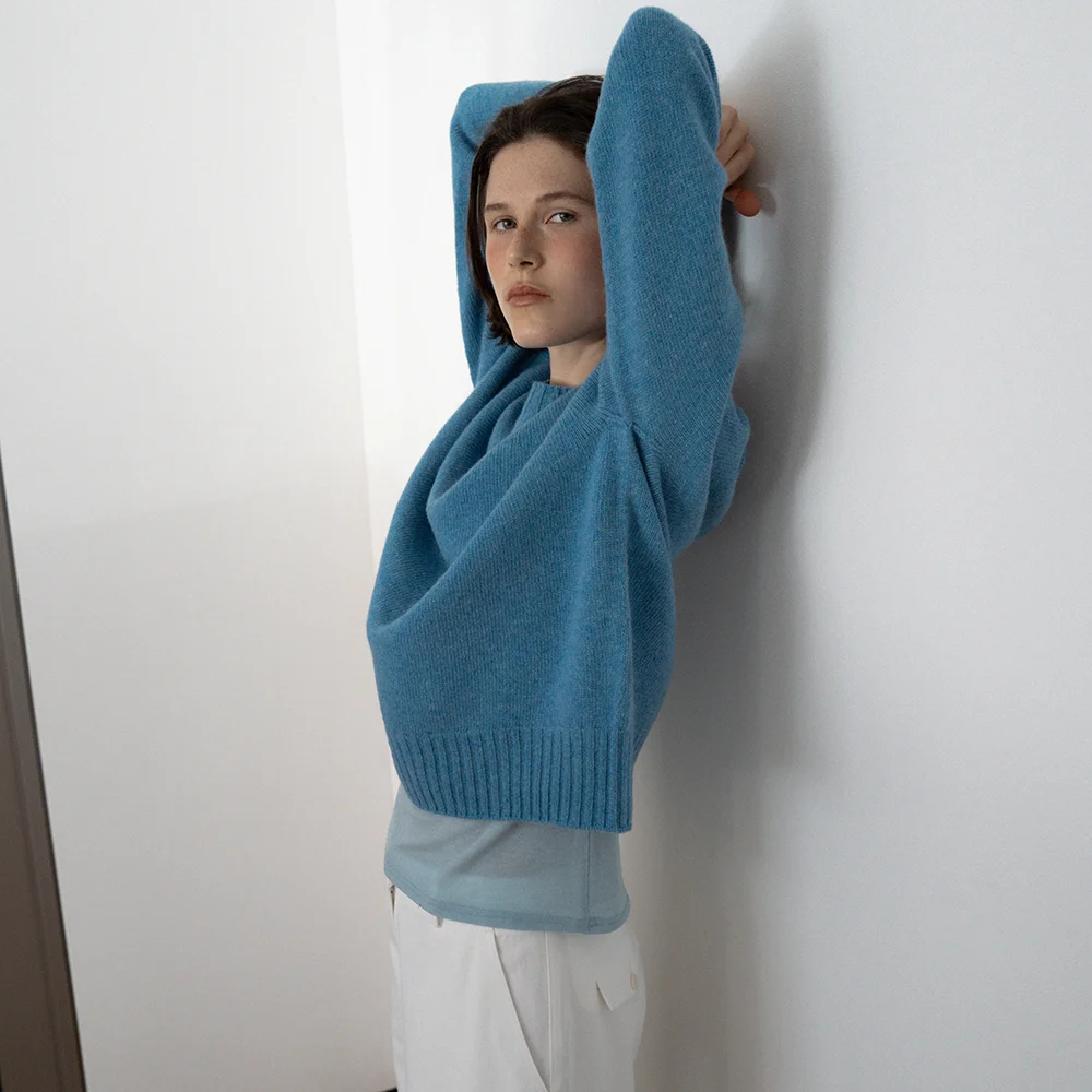 Pastel Whole Garment Knit (Melange Blue)