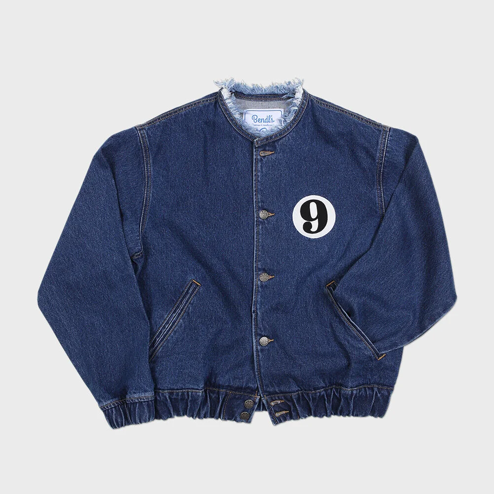 DENIM VARSITY JACKET - BLUE
