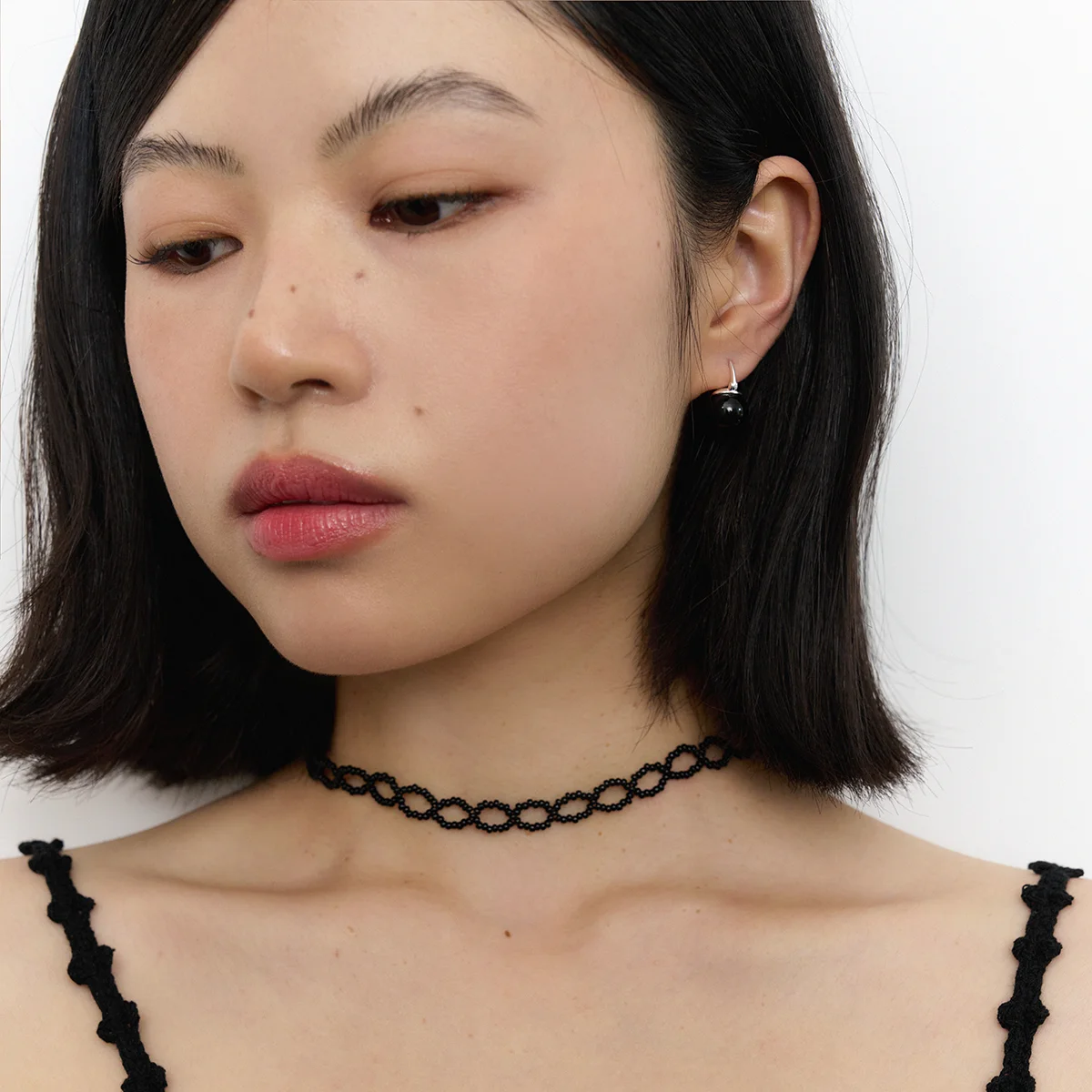black bead lace choker