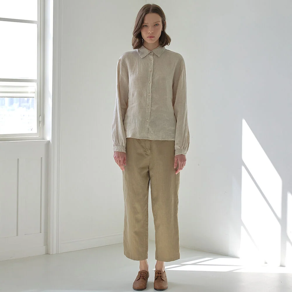 Teak Linen Vintage Banding Straight Pants
