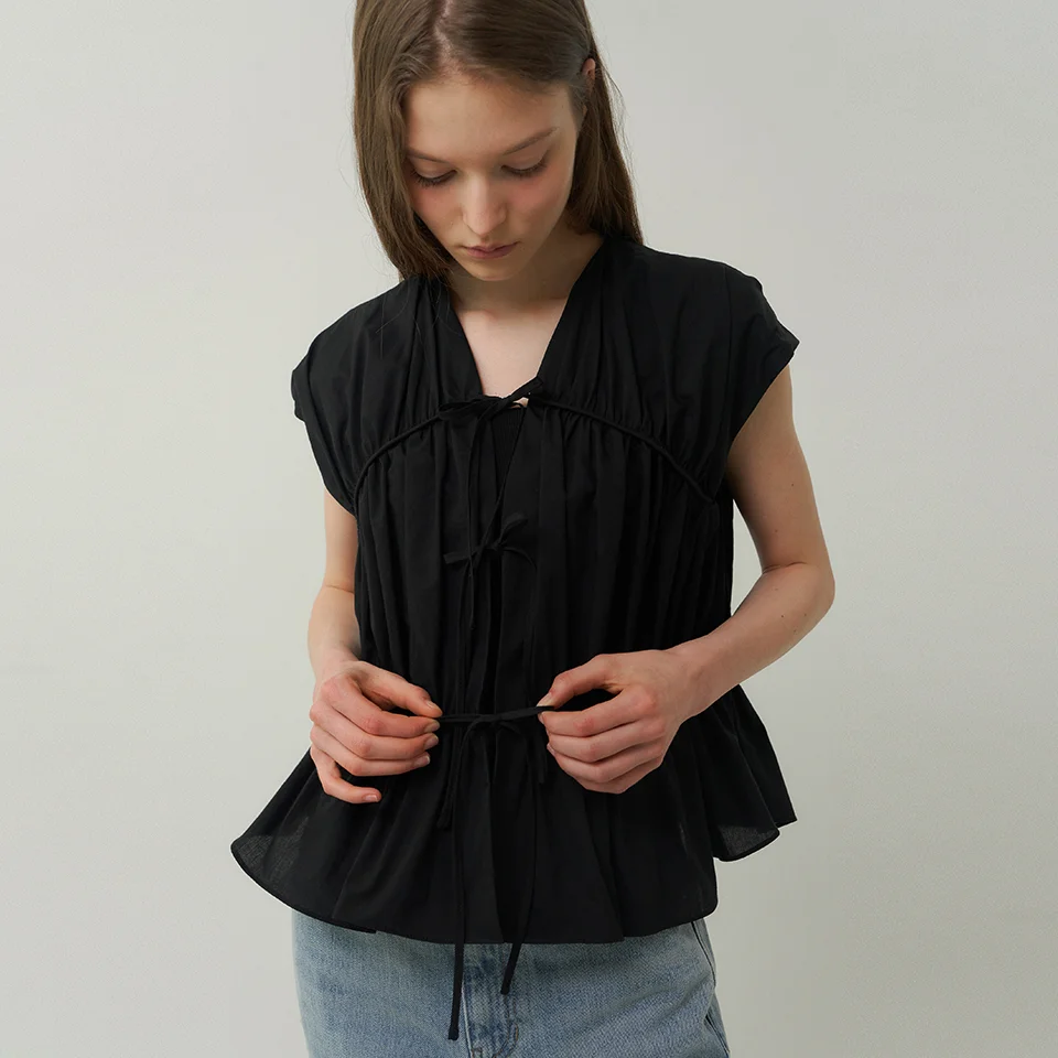 cotton shirring blouse (black)