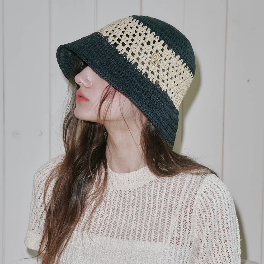 Color Block Paper Crochet Hat_2 Colors