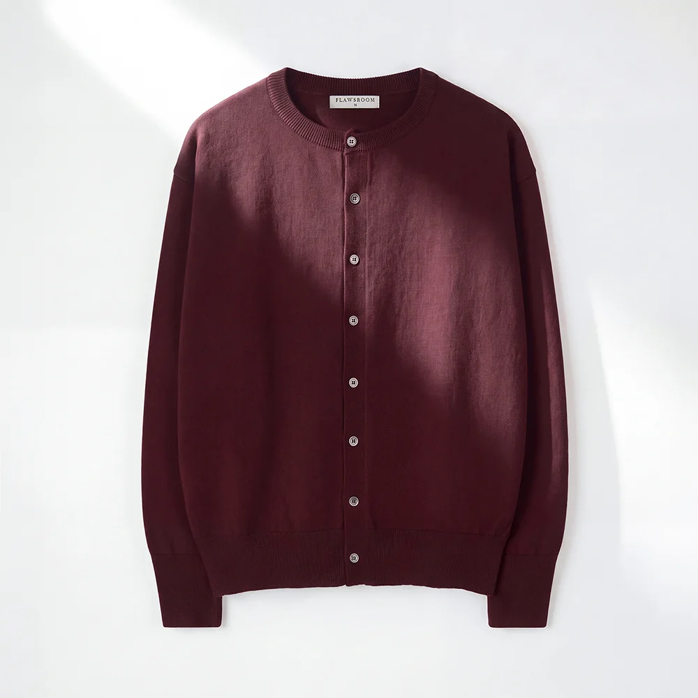 Round Neck Soft Cardigan BURGUNDY