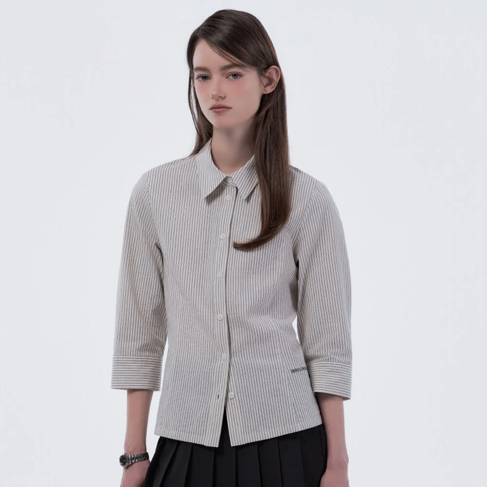 Mid-Sleeve Tailored Shirt - Grey Stripe