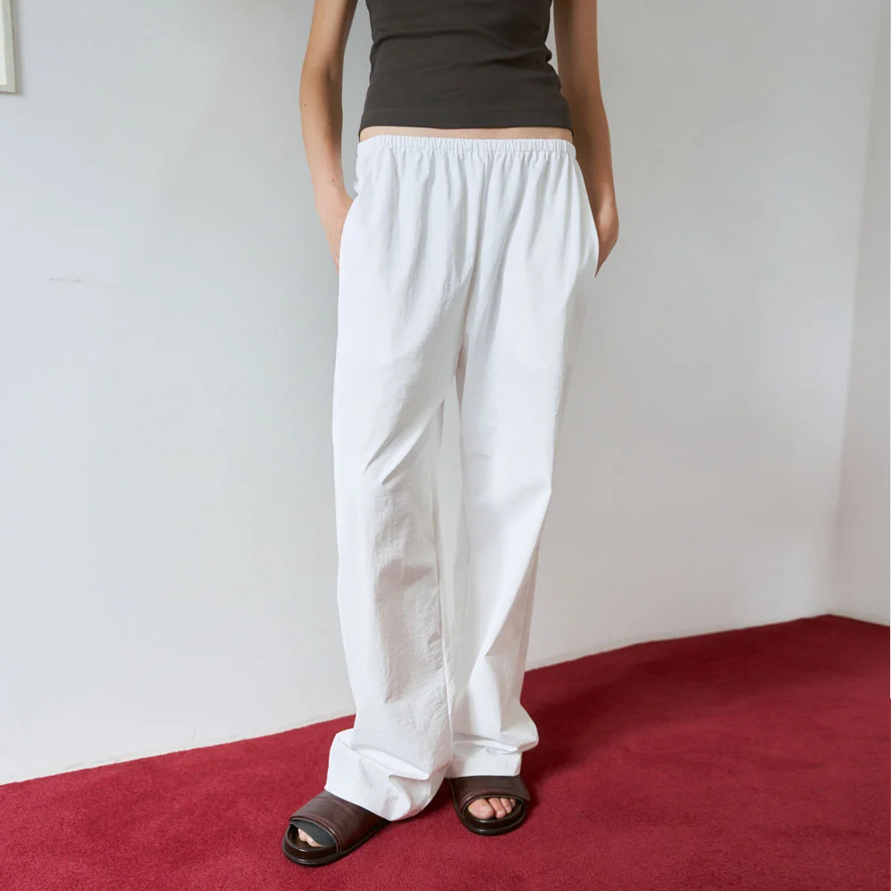 Wide Drawstring Hem Pants (White)