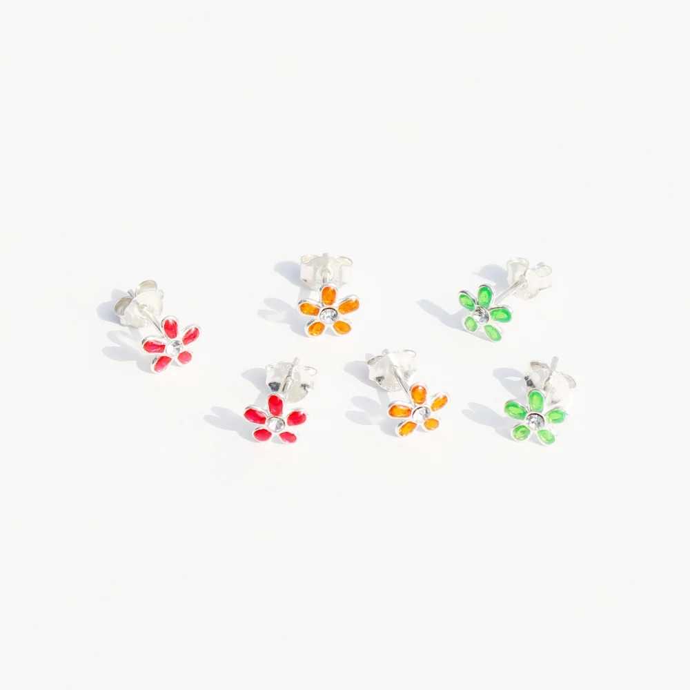Shining color flower pin Earrings 銀色925 銀針 色 水鑽 花卉 花 耳環