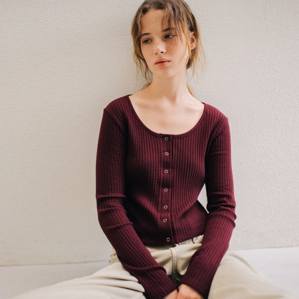 SOFT RIB JERSEY CARDIGAN NAVY BURGUNDY