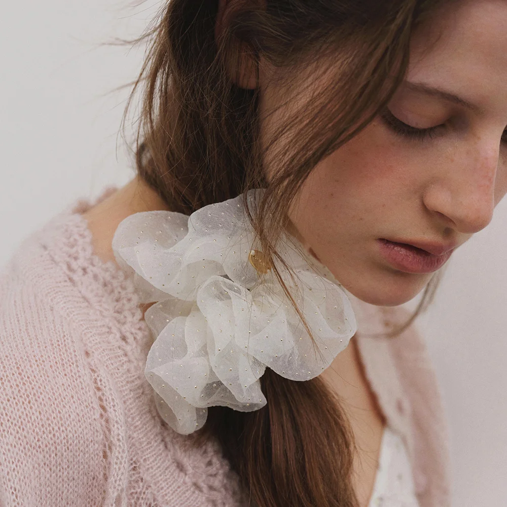 SHEER DOT HAIR SCRUNCHIE (IVORY)