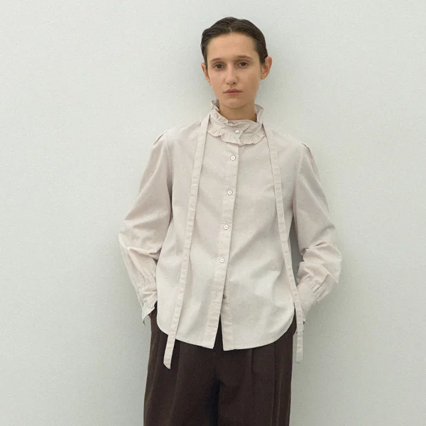 CORDUROY RUFFLE NECK TIE BLOUSE(BL-4276)