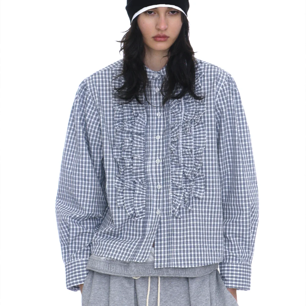 COUNTRY RUFFLE-PINTUCK SHIRT_BLUE CHECK