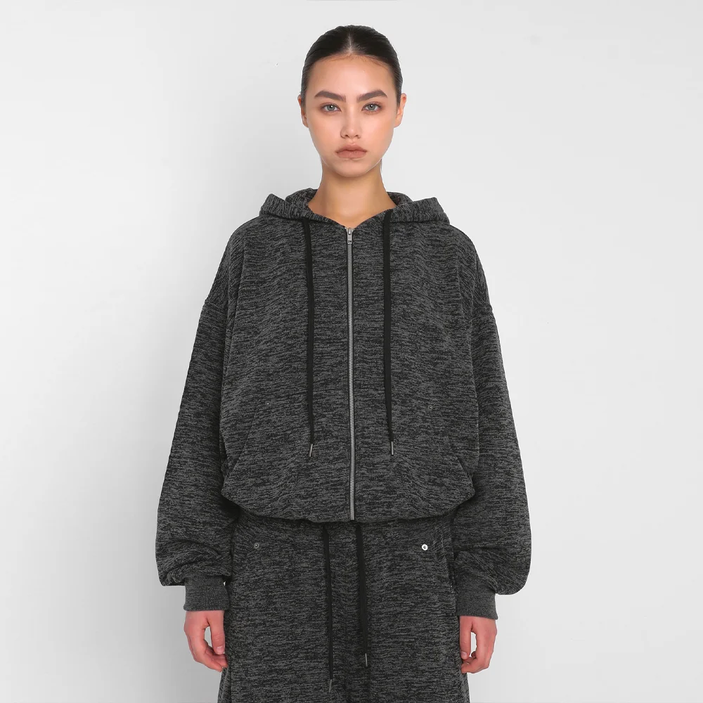 BRUSHED BOKASHI HOODED ZIP UP_BLACK