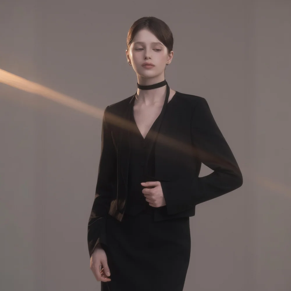 Vest Layered Suit Jacket - Black