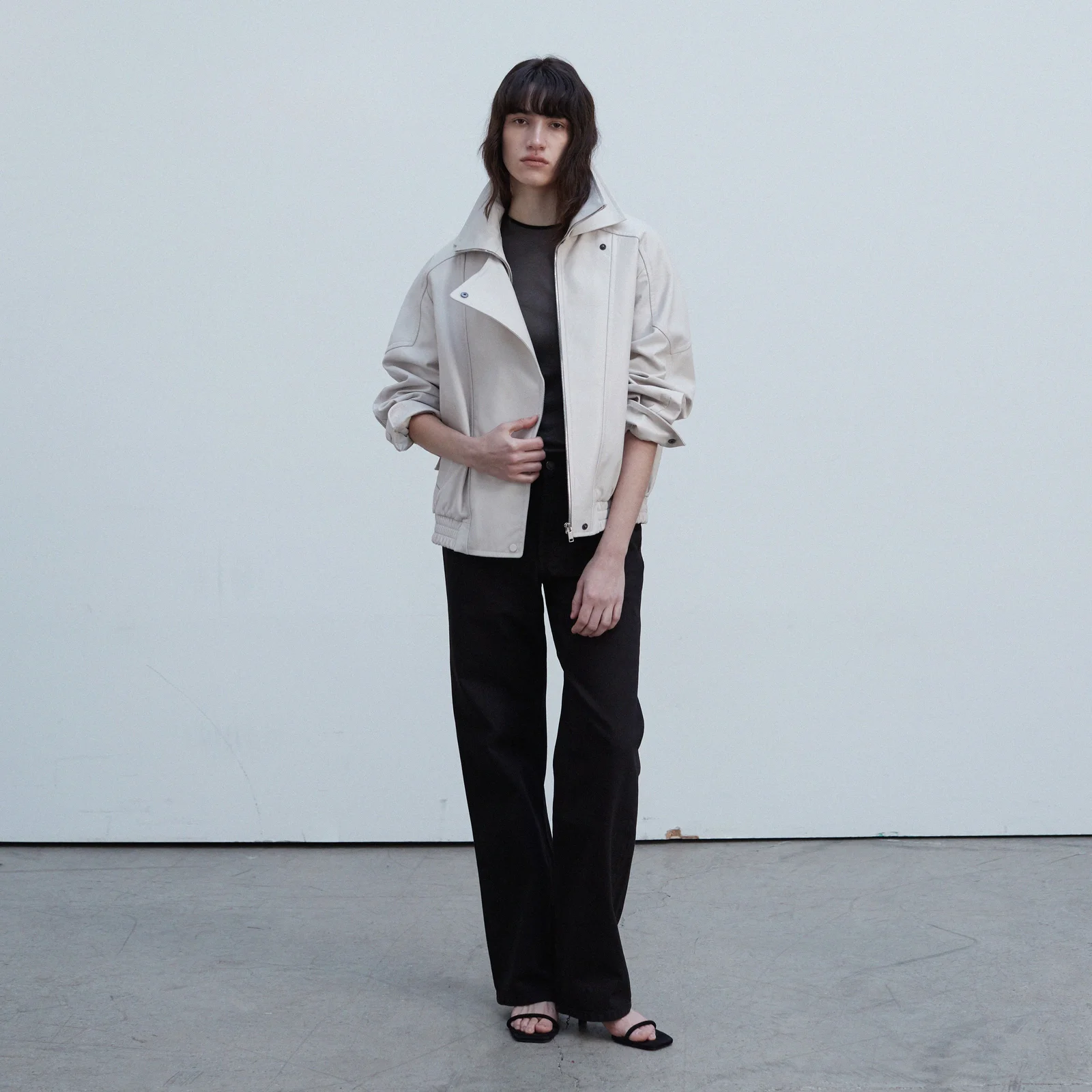 Double Collar Zip-up Jacket_Cream