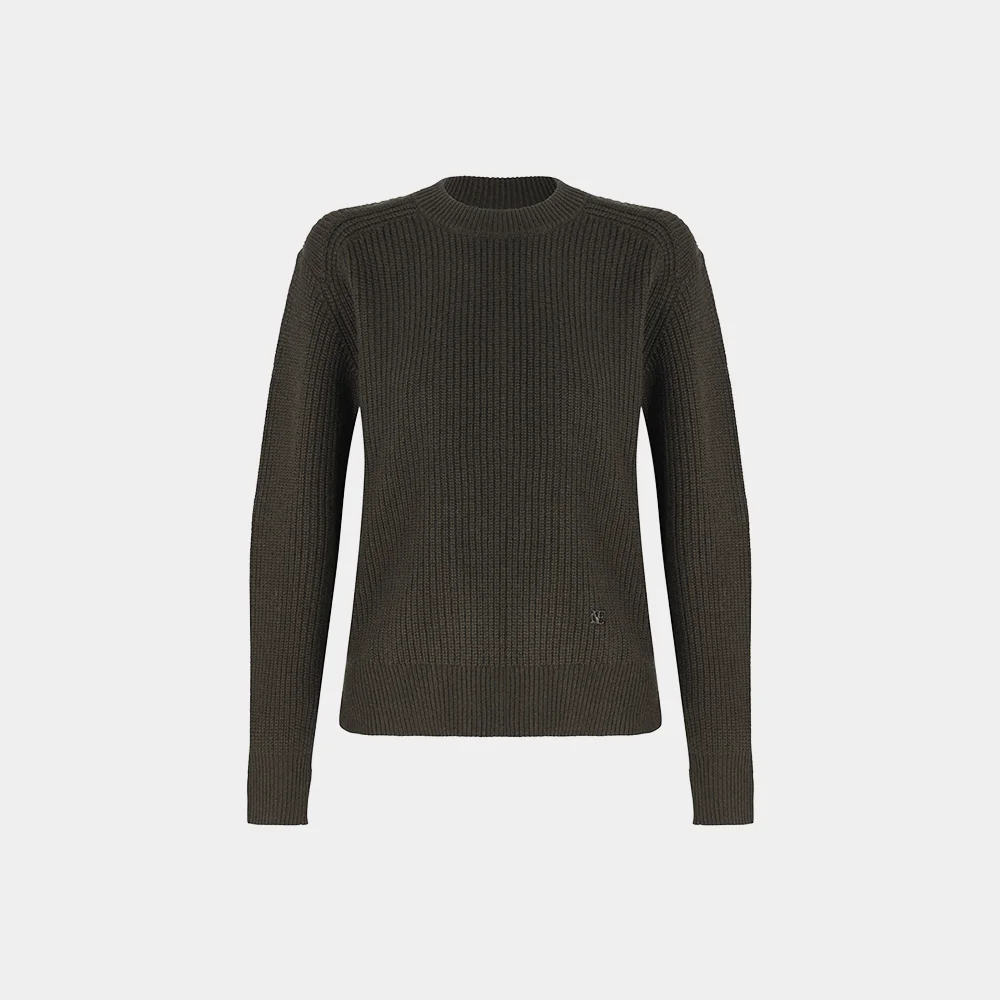 (W) MERINO-BLEND CREW NECK SWEATER - KHAKI