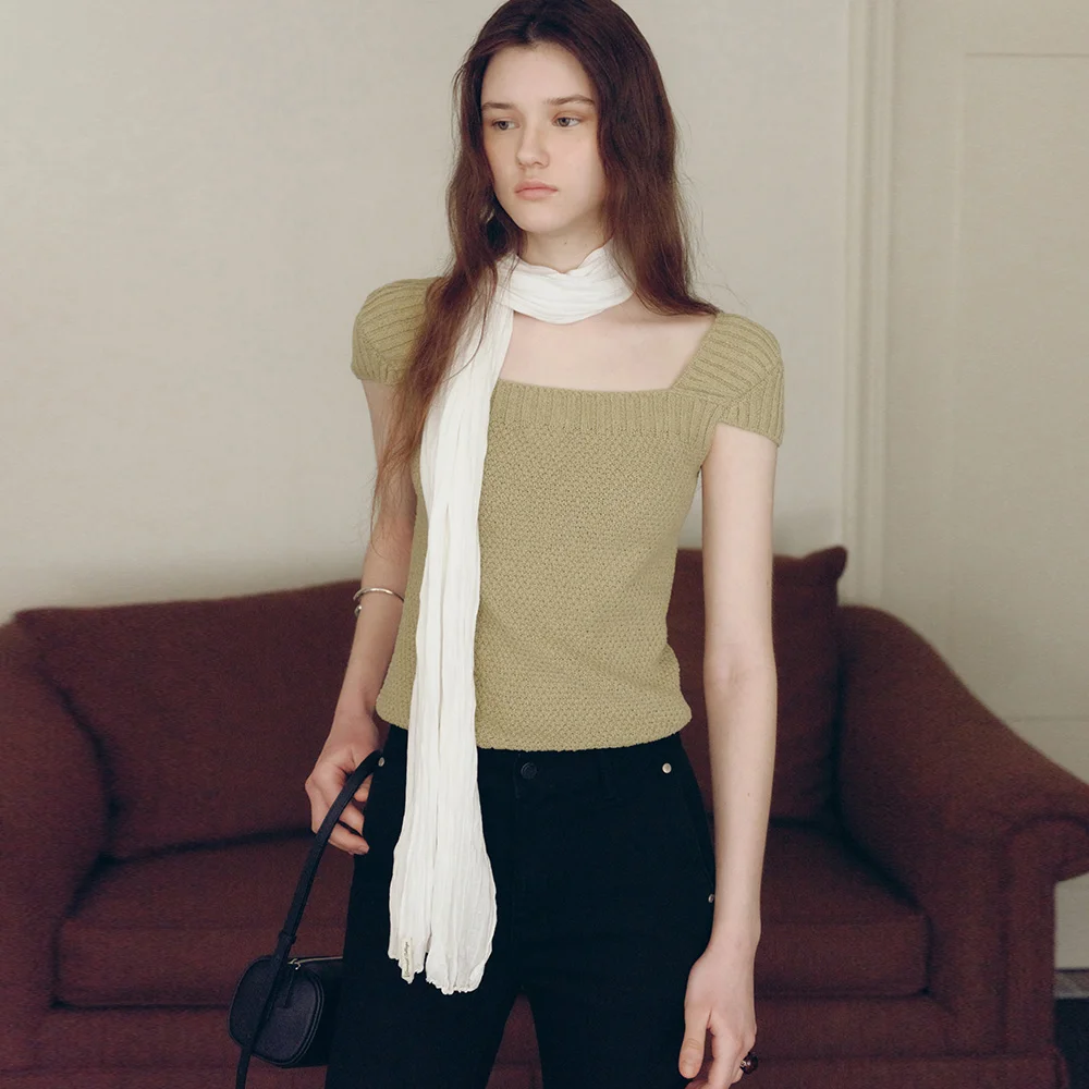 Emily Cap-Sleeve Pullover Knit (Avocado)