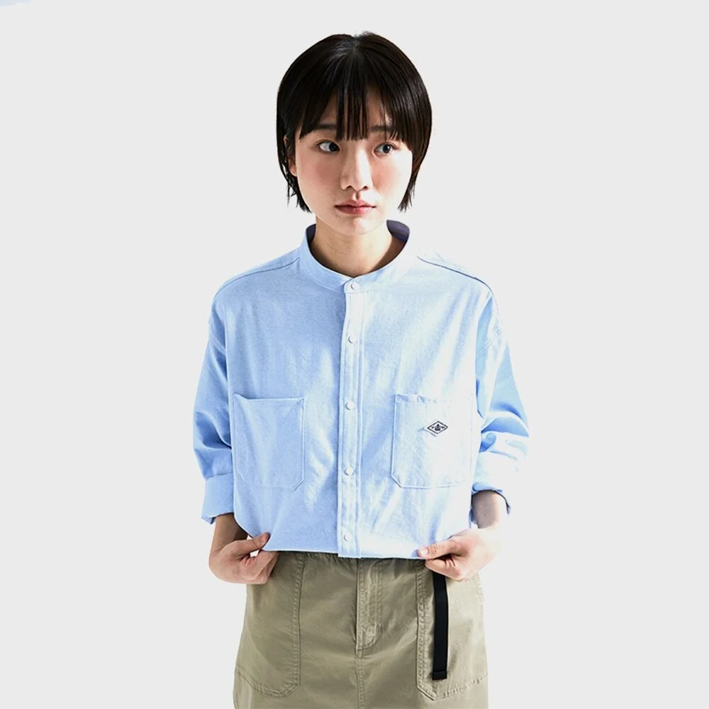 1754 CROWN OVERFIT OXFORD HENLY NECK SHIRTS 藍色
