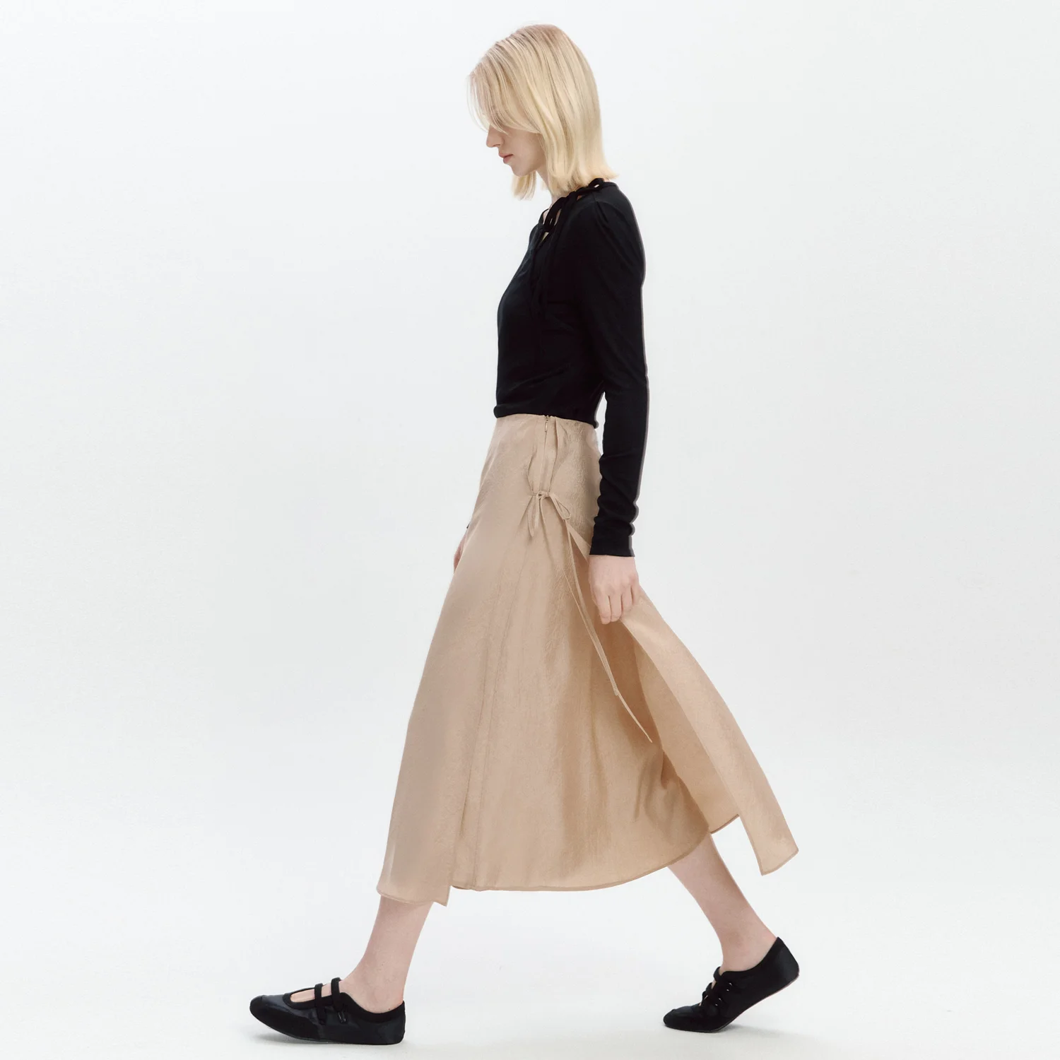 Layered Strap Wrap Skirt BEIGE