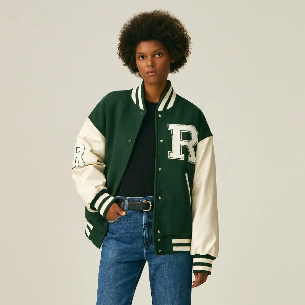 (UNISEX)60105 WOOL VARSITY PADDED JACKET_GREEN