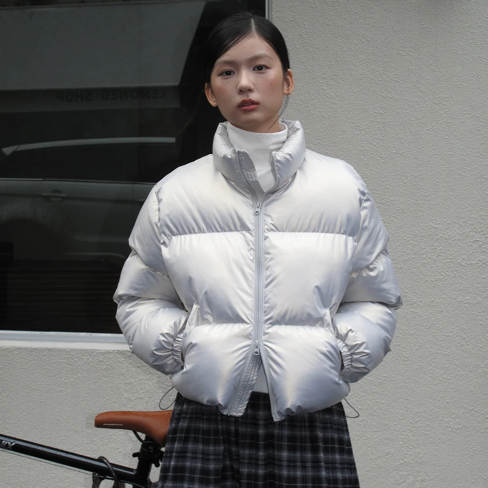 (woman) 光澤 Puffer 短版 短款羽絨服_Gray