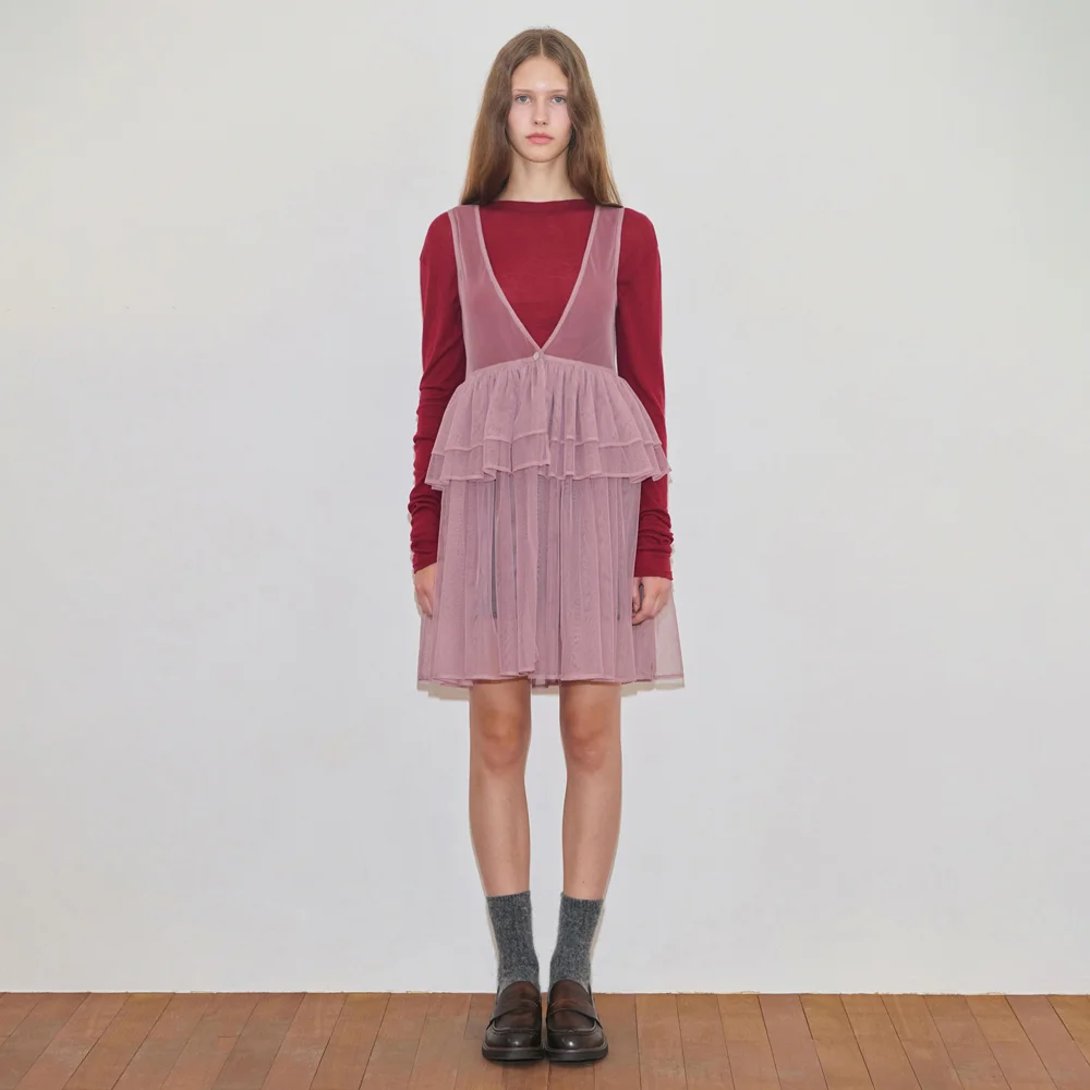 Tulle Midi Dress (Greyish Pink)
