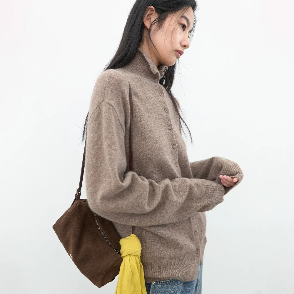 (CD-2277)YAK&WOOL HIGH NECK 2-WAY CARDIGAN