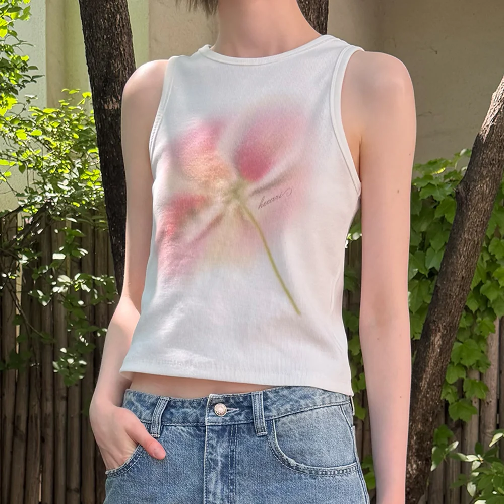 Judy 花卉 印花 無袖_粉紅花