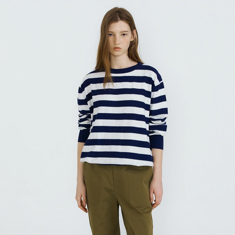 Cotton Stripe Round Knit (Navy Stripe)