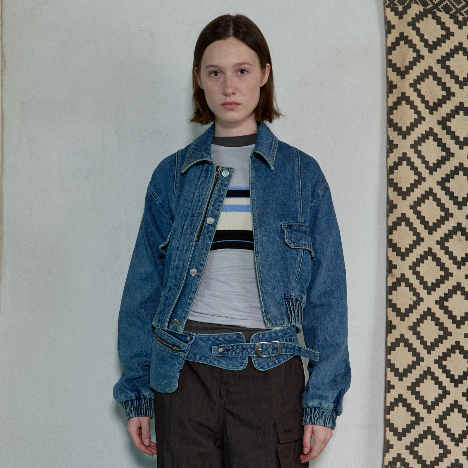 WASHED DENIM BLOUSON - BLUE