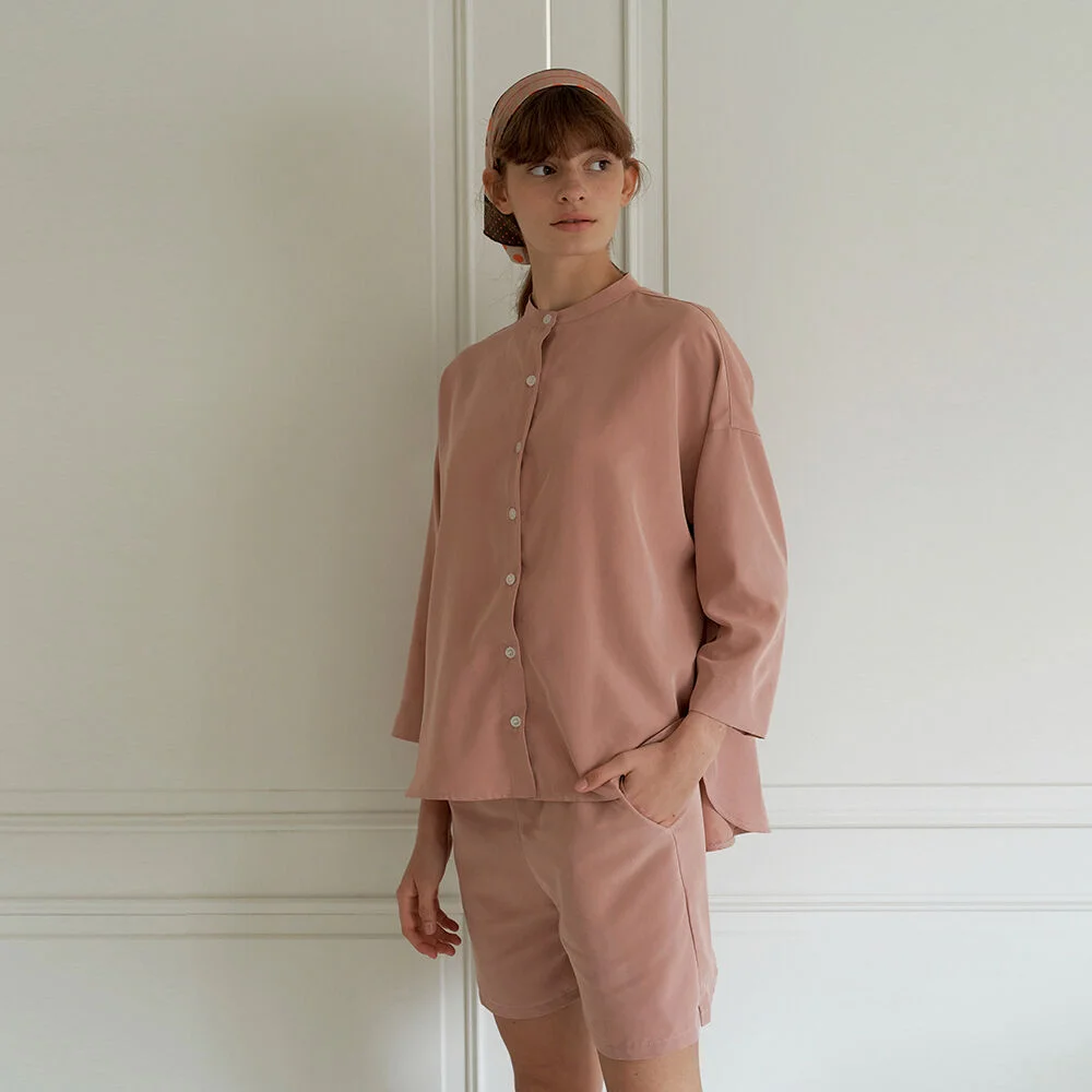 Blush Pink Shirt/Shorts Lounge Set 腮紅 粉色 襯衫/短褲 居家 套裝