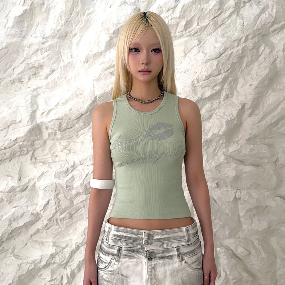 Back Lace Sleeveless Top - MINT