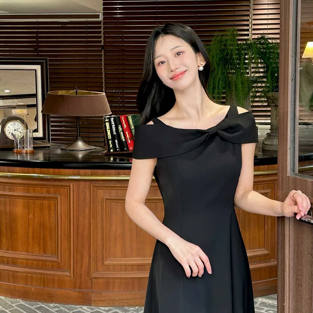 it MICHA 蝴蝶結 肩部 長 連衣裙 ITQ4ZOP930 (BLACK)