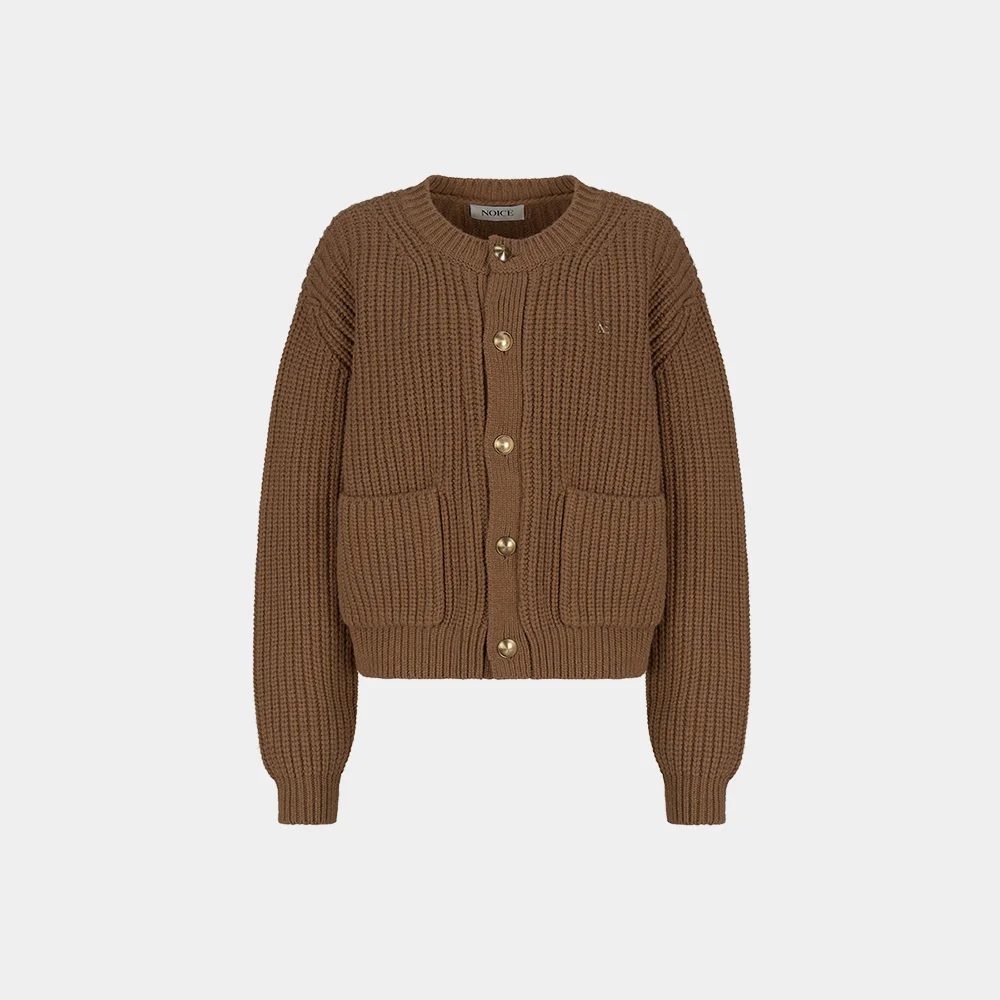 (W) HEAVY-GAUGE WOOL-BLEND CARDIGAN - CAMEL